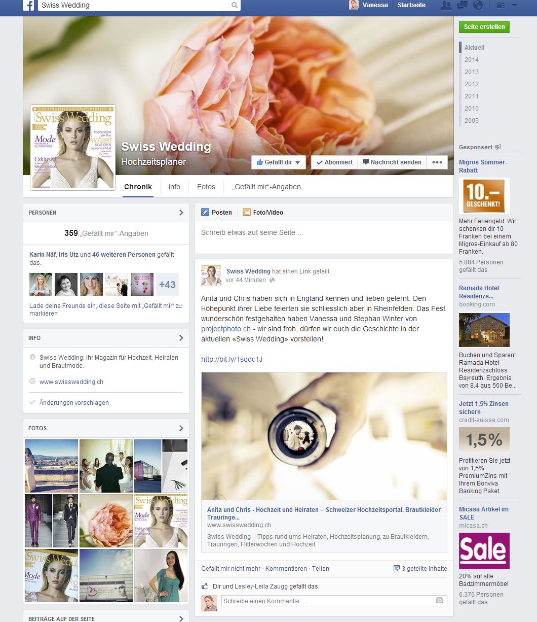 Swiss Wedding Ausgabe 3 2014 FB Post